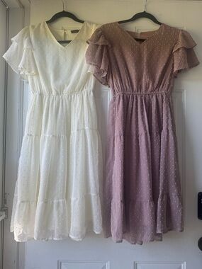 Mikarose Swiss Dot Tiered Flutter Dress - White & Mauve